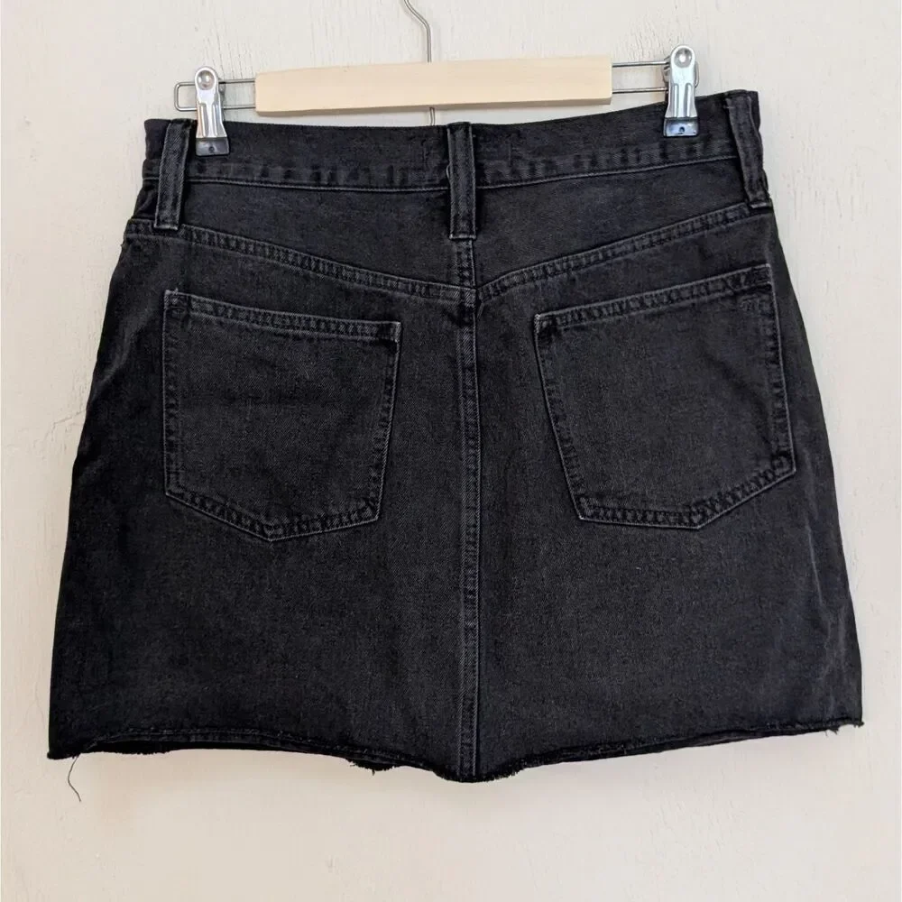 Madewell Skirt Womens Size 29 Black Rigid Denim A-Line Full Zip Front Miniskirt